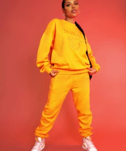 Public Desire UK Milan Tonal Embroidered Joggers Mango