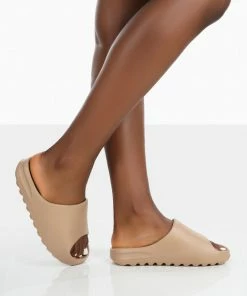 Public Desire UK Brady Sand Rubber Flat Slider Sandals