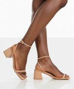 Public Desire UK NEW IN Lane Nude Raffia Strappy Mid Block Heeled Sandals 6 Public Desire UK NEW IN Lane Nude Raffia Strappy Mid Block Heeled Sandals
