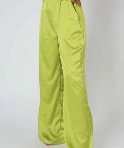 Public Desire UK Wide Leg Satin Trousers Lime KAIIA CLOTHING