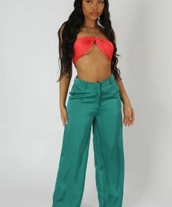 Public Desire UK KAIIA CLOTHING Satin Chain Halterneck Top Coral