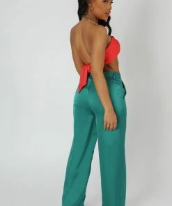 Public Desire UK KAIIA CLOTHING Satin Chain Halterneck Top Coral