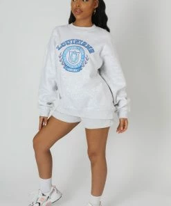 Public Desire UK Louisiana Embroidered Sweatshirt Oatmeal Marl