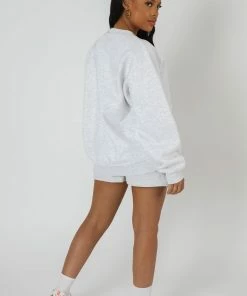 Public Desire UK Louisiana Embroidered Sweatshirt Oatmeal Marl