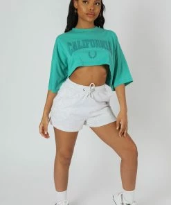 Public Desire UK California Super Crop T-Shirt Turquoise