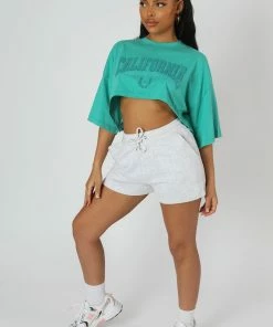 Public Desire UK California Super Crop T-Shirt Turquoise