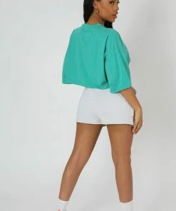 Public Desire UK California Super Crop T-Shirt Turquoise