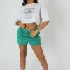 Public Desire UK Towelling Runner Shorts Green