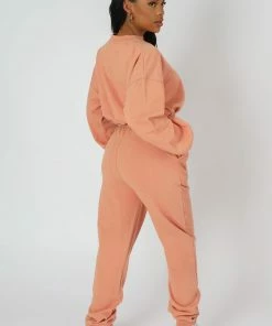 Public Desire UK Santa Rosa Gathered Hem Cropped Sweatshirt Peach