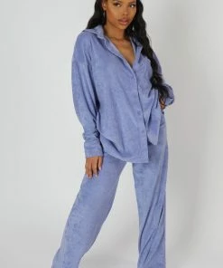 Public Desire UK Towelling Wide Leg Joggers Purple KAIIA CLOTHING