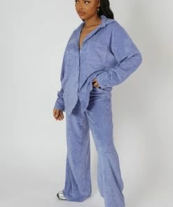 Public Desire UK Towelling Wide Leg Joggers Purple KAIIA CLOTHING