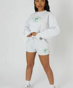 Public Desire UK KAIIA CLOTHING Cropped Slogan Oversized Sweater Oatmeal Marl