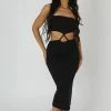 Public Desire UK Strapless Bandeau Cut Out Detail Midi Dress Black KAIIA CLOTHING