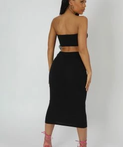 Public Desire UK Strapless Bandeau Cut Out Detail Midi Dress Black KAIIA CLOTHING