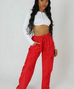 Public Desire UK Split Hem Cargo Trousers Red