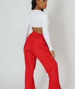 Public Desire UK Split Hem Cargo Trousers Red