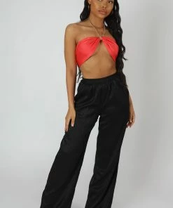 Public Desire UK Satin Zebra Print Wide Leg Trousers Black KAIIA CLOTHING