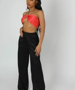 Public Desire UK Satin Zebra Print Wide Leg Trousers Black KAIIA CLOTHING