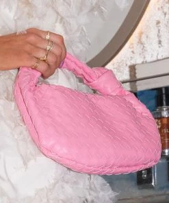 Public Desire UK Blame Pink Weave Knot Detail Handbag