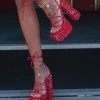 Public Desire UK Clermonte Red Paisley Print Chunky Platform Lace Up Heels