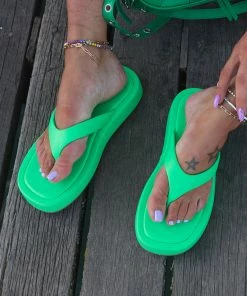 Public Desire UK NEW IN Surfs Up Green Flatform Flip Flop Sandals
