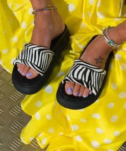 Public Desire UK FLATS Demi Zebra Satin Slider Sandals