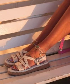 Public Desire UK Miami Navy Print Rope Flatform Lace Up Sandals Festival Sandals