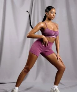 Public Desire UK KAIIA CLOTHING Athleisure Cross Back Ribbed Bralet Purple