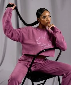 Public Desire UK Self Love Club Cropped Sweatshirt Purple KAIIA CLOTHING