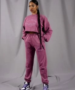 Public Desire UK Self Love Club Embroidery Joggers Purple KAIIA CLOTHING