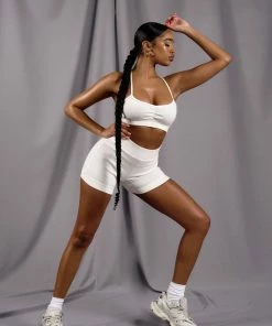 Public Desire UK Athleisure Cross Back Ribbed Bralet White