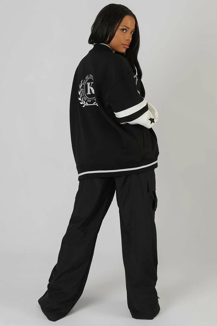 Public Desire UK Kaiia Logo Varsity Jacket Black 3 Public Desire UK Kaiia Logo Varsity Jacket Black