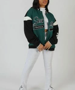 Public Desire UK KAIIA CLOTHING Seattle Varsity Jacket Forest Green