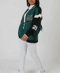Public Desire UK KAIIA CLOTHING Seattle Varsity Jacket Forest Green