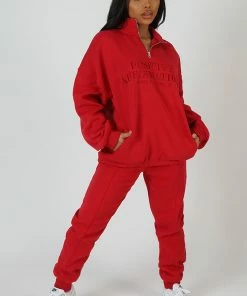 Public Desire UK Seam Front 90S Joggers Red