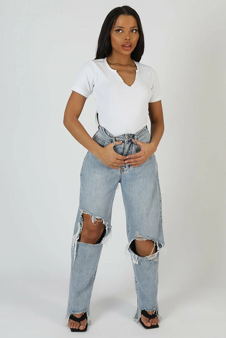 Public Desire UK KAIIA CLOTHING Knotch Front Short Sleeve Ribbed Bodysuit White 1 Public Desire UK KAIIA CLOTHING Knotch Front Short Sleeve Ribbed Bodysuit White