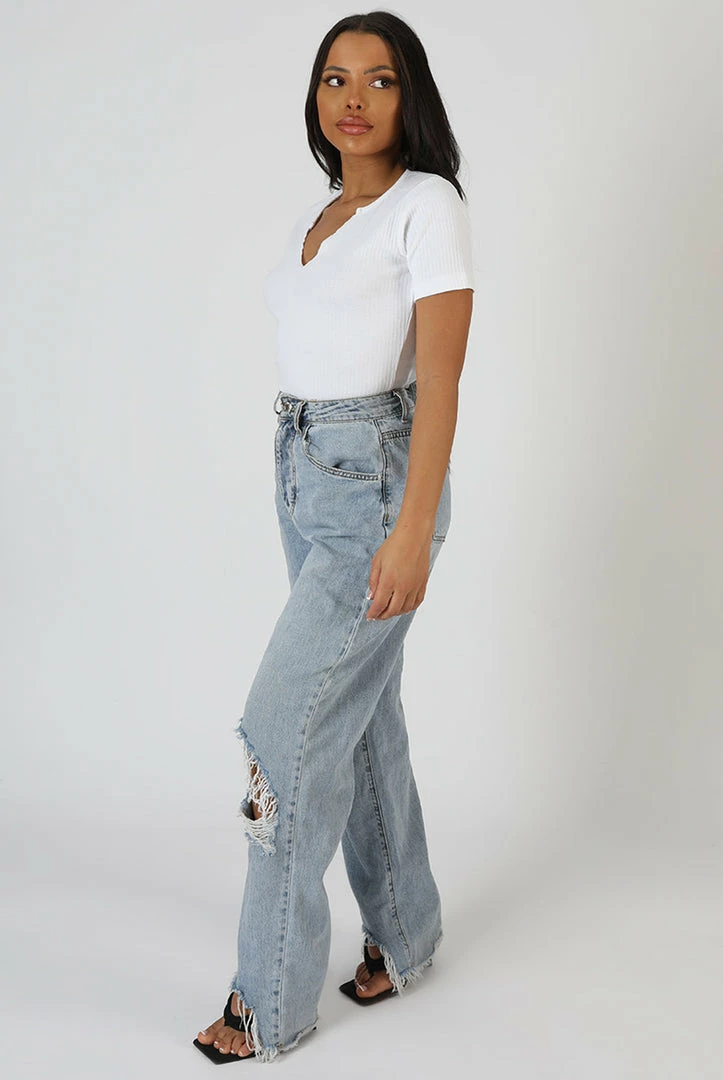 Public Desire UK KAIIA CLOTHING Knotch Front Short Sleeve Ribbed Bodysuit White 2 Public Desire UK KAIIA CLOTHING Knotch Front Short Sleeve Ribbed Bodysuit White