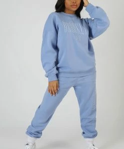 Public Desire UK KAIIA CLOTHING Brooklyn Embroidered 90'S Joggers Bluebell