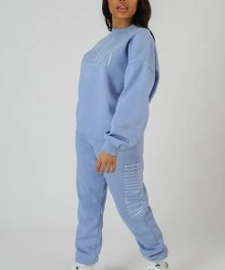 Public Desire UK Brooklyn Embroidered Sweatshirt Bluebell KAIIA CLOTHING