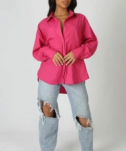 Public Desire UK Oversized Pocket Poplin Shirt Pink KAIIA CLOTHING