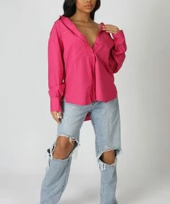 Public Desire UK Oversized Pocket Poplin Shirt Pink KAIIA CLOTHING