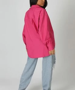 Public Desire UK Oversized Pocket Poplin Shirt Pink KAIIA CLOTHING