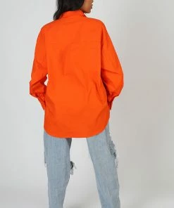Public Desire UK Oversized Pocket Poplin Shirt Orange KAIIA CLOTHING