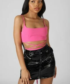 Public Desire UK Strappy Square Neck Crop Top Pink KAIIA CLOTHING
