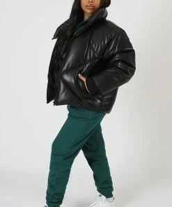 Public Desire UK KAIIA CLOTHING Pu Quilted Puffer Jacket Black