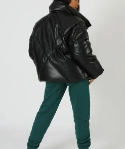 Public Desire UK KAIIA CLOTHING Pu Quilted Puffer Jacket Black