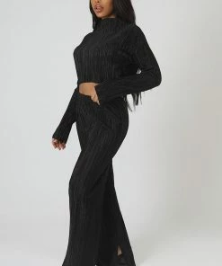 Public Desire UK Plisse Crop Top Black