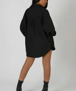 Public Desire UK Oversized Pocket Poplin Shirt Black