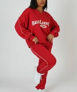 Public Desire UK 90'S Piping Detail Jogger Red KAIIA CLOTHING