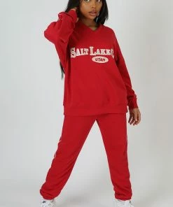 Public Desire UK 90'S Piping Detail Jogger Red KAIIA CLOTHING